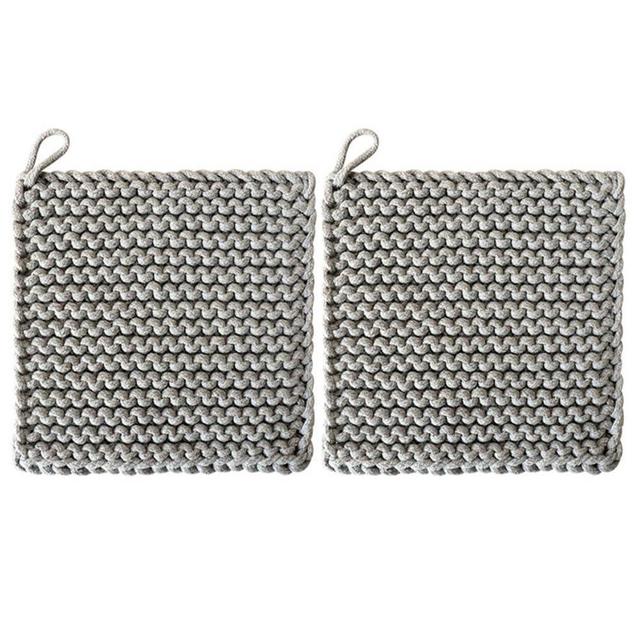 Crocheted Pot Holders, 2PCS Square Cotton Weave Coaster Heat Resistant Placemats for Hot Bowl Teapot Pot Plate