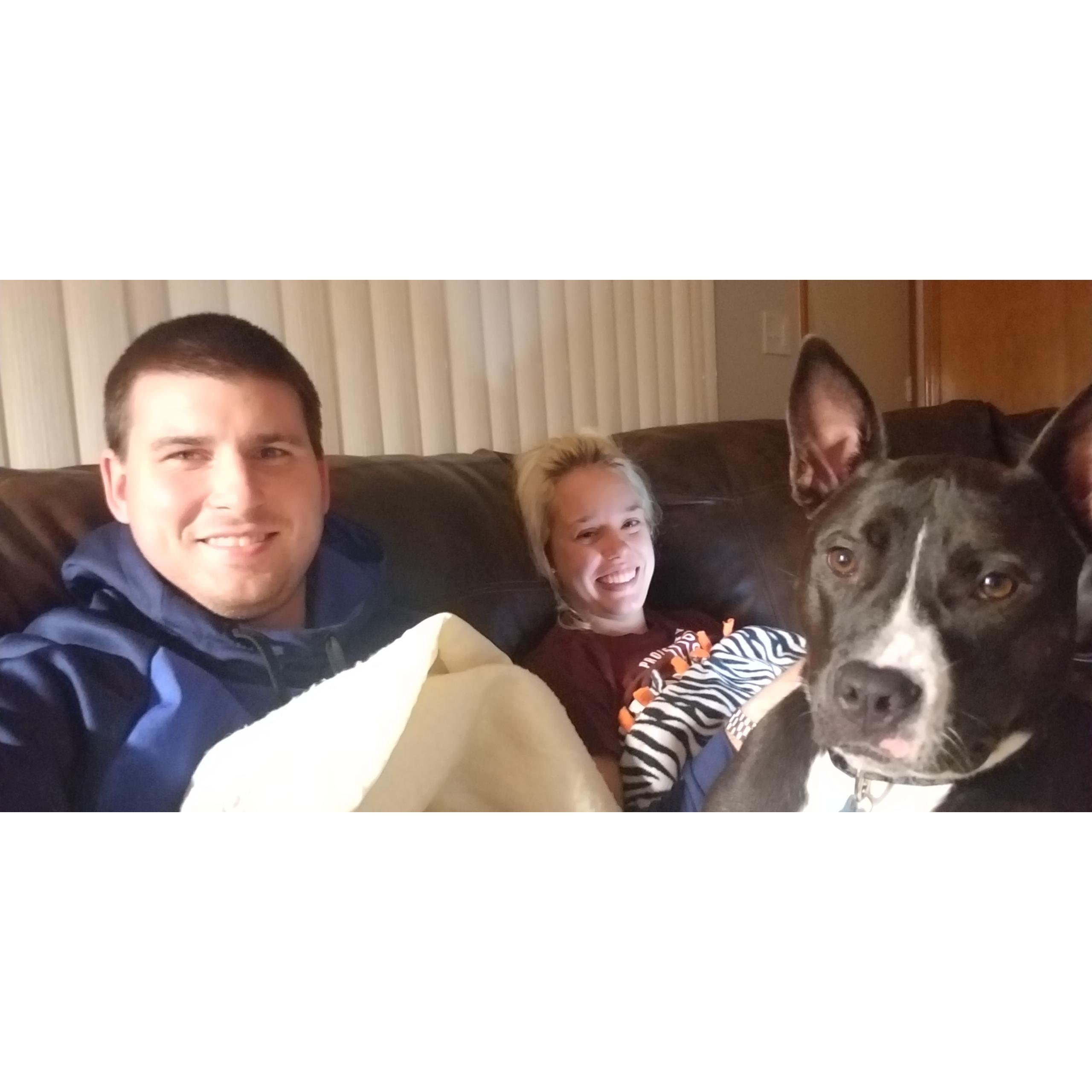 Our first photo together after we adopted Diesel.