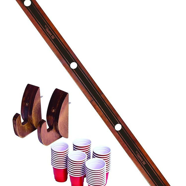 GoPong Slamski - Retro and Vintage Wood Designs - 4 Person Drinking Ski with 50 Plastic Shot Glasses