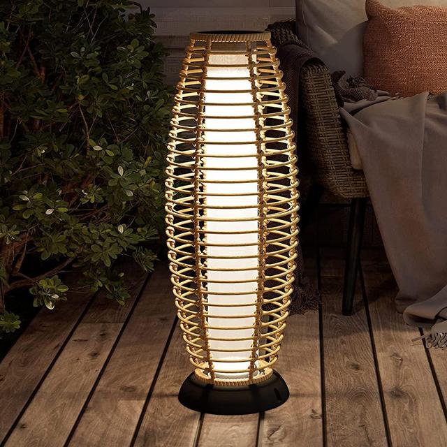 Grand Patio Outdoor Solar Light Floor Lamp, All-Weather Wicker Solar Patio Lamp Waterproof Outside Solar Deck Lamp for Porch, Yard, Garden, Lawn Decorations, Austin