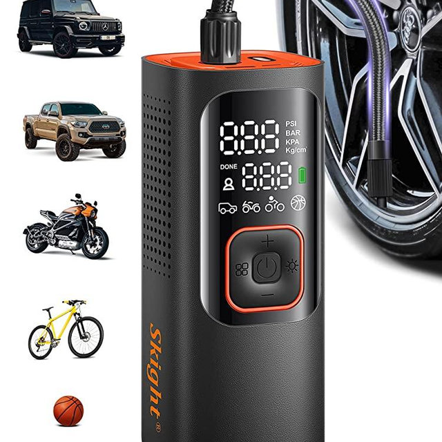 Skight Tire Inflator Portable Air Compressor - Powerful 160PSI & 2X Faster Tire Inflator, Accurate Pressure LCD Display, Cordless Easy Operation - Portable Air Pump for Car, Motorcycle, E-Bike, Ball