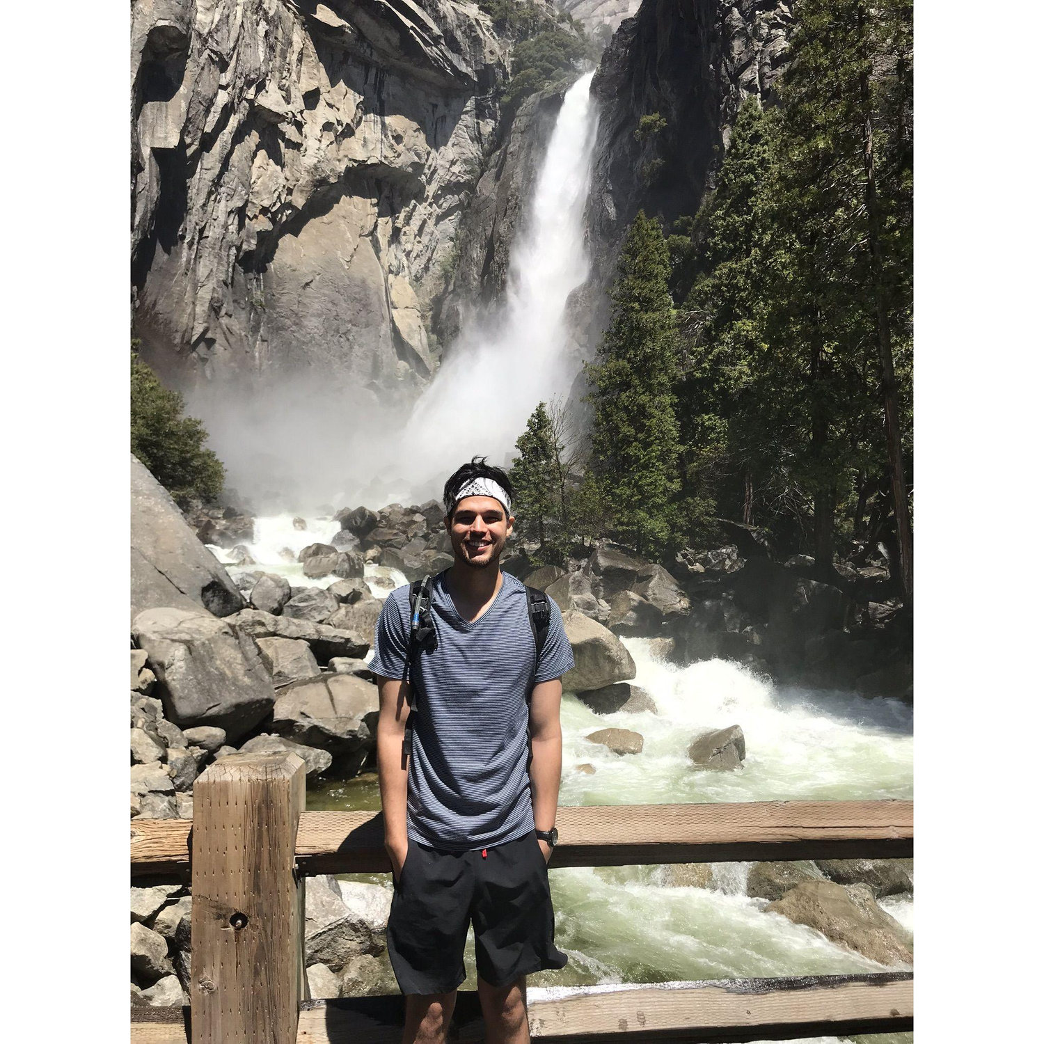 Guy in front of Lower Falls 2018