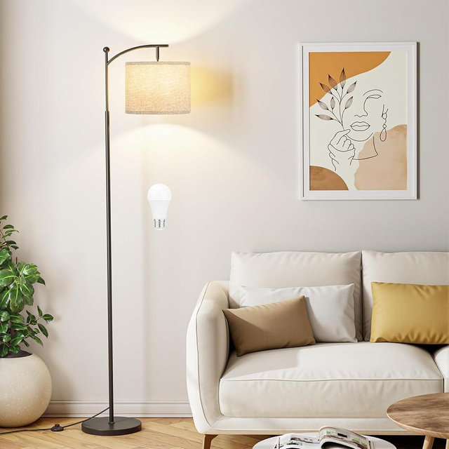 60" Floor Lamps for Living Room with 3 Color Temperatures, Adjustable Grey Shade with Black Pole, Tall Lamps for Living Room Bedroom Office Classroom Dorm Room, 9W Bulb Included