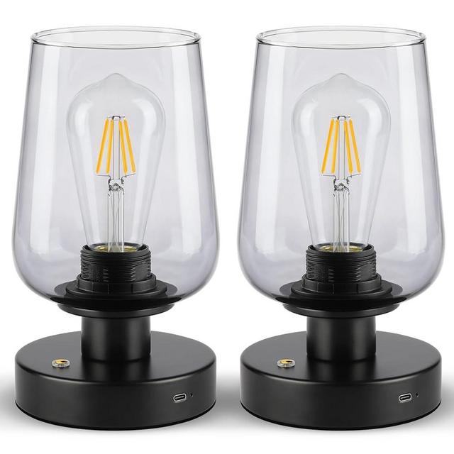 FOLKSMATE Cordless Bedside Table Lamps Set of 2, Rechargeable Touch Nightstand Lamp, 3 Way Dimmable Night Light with LED Bulb, Battery Operated Lamp for Home