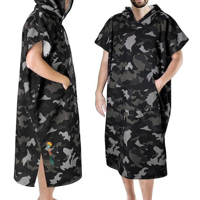 SUN CUBE Surf Poncho Changing Robe with Hood | Absorbent Quick Dry Microfiber Wetsuit Changing Towel with Pocket for Surfing Men Women