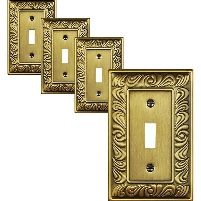 TREEWELL 4-Pack Single Toggle Light Switch Cover Plate, Paisley Pattern Decorative Switch Plate Covers, Antique Brass 1 Gang Metal Wall Plate, Corrosion Resistant