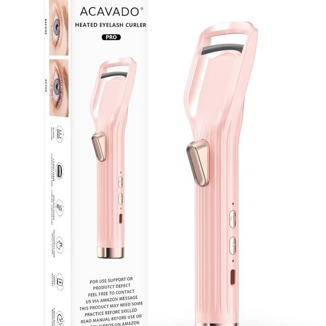 Heated Eyelash Curler Premium PRO - Fast Heat up in 8s - 24 Hours Long Lasting - Rechargeable Electric Eyelash Curler with Type-C, Innovative L Silicone, 2 Heat Modes, Anti-Burn Eyelid, Pink-FD