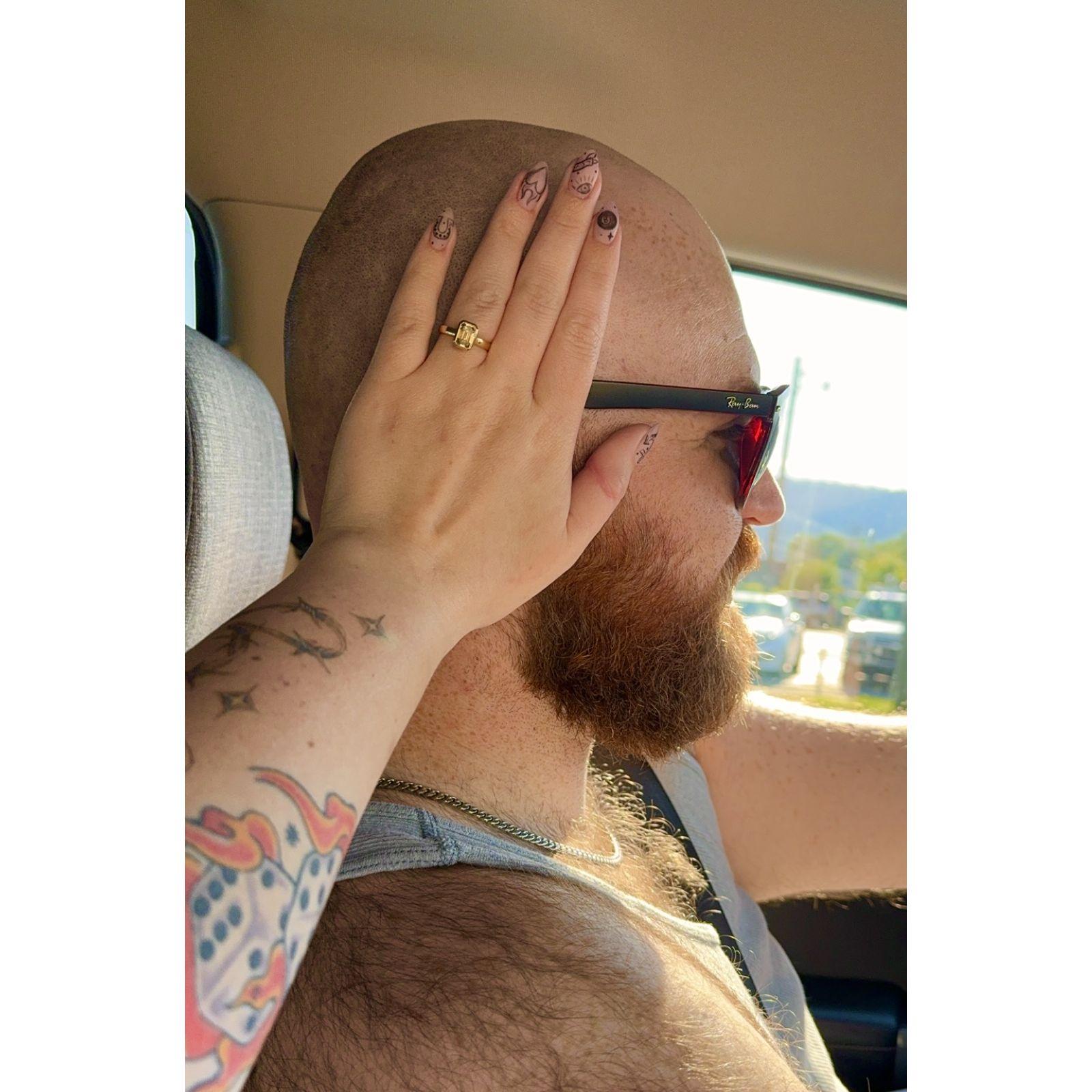 Driving home from the vineyard after we got engaged!