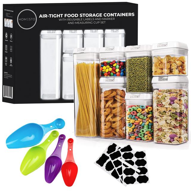 HOMESTO Airtight Plastic Food Storage Set of 7 Pantry Containers with Improved Lids (14 Piece) Bundle