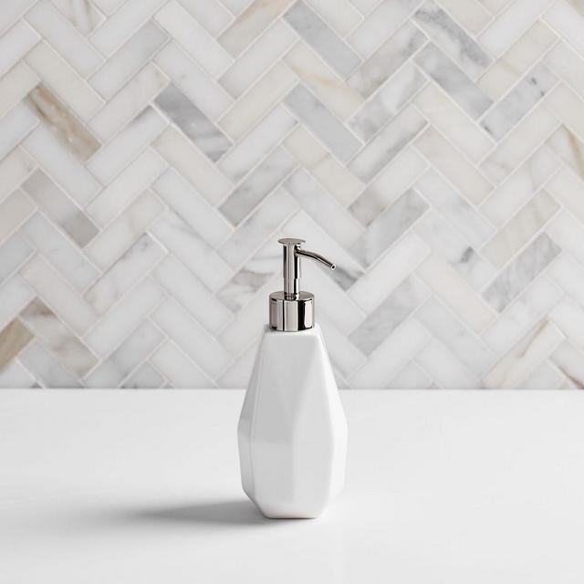 Faceted Porcelain Soap Pump, White