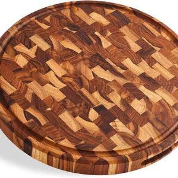 Sonder Los Angeles Vincent Round Cutting Board | Teak Edge Grain Cutting Board for Kitchen with Juice Groove | Perfect for Pizza & Charcuterie | Gift Box Included | 15x15x1.5 in