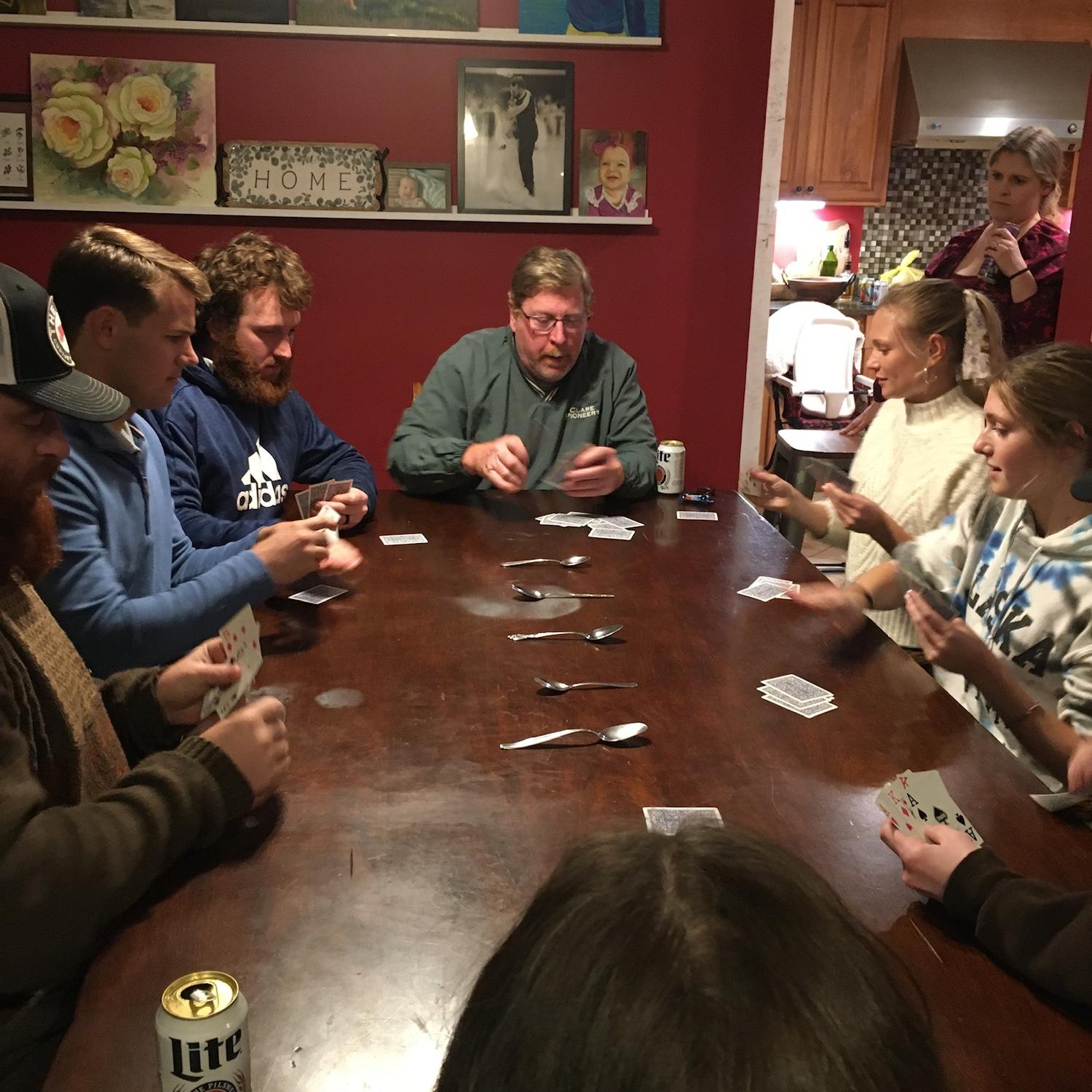 Playing cards with my family at Thanksgiving