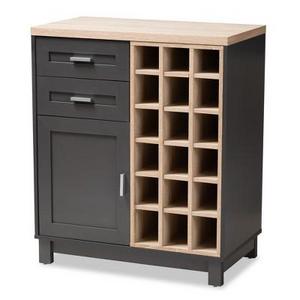 Maxime Light Oak Finished Wine Cabinet Brown/Dark Gray - Baxton Studio