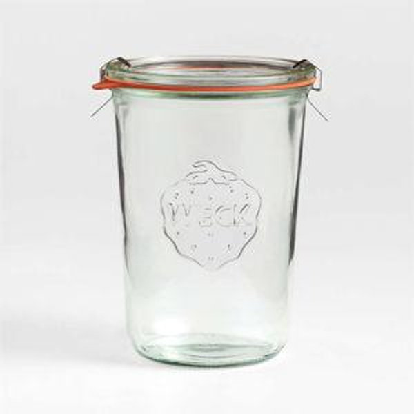 Weck Canning Jars 743-28.7 fl. oz Weck Mold Jars made of Transparent Glass - Eco-Friendly Canning Jar - Storage for Food, Yogurt with Air Tight Seal & Lid - 3/4 Liter Tall Jars Set - Set of (2 Jars)