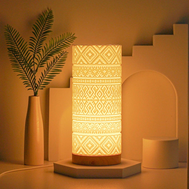 Boho Mediterranean Table Lamp - 3D Printed Artistic Bedside Bedroom Night Light with Unique Mothers Day Gifts for Mom Her Women Girls