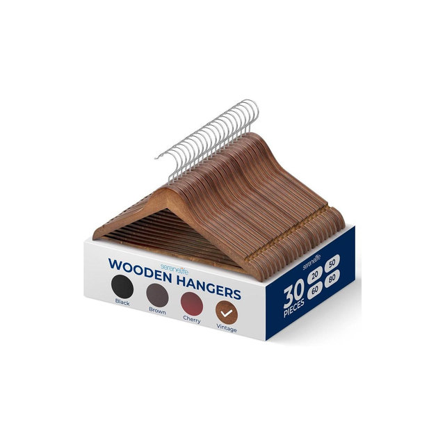 SereneLife 30pk Solid Wood Clothes Hangers - Vintage