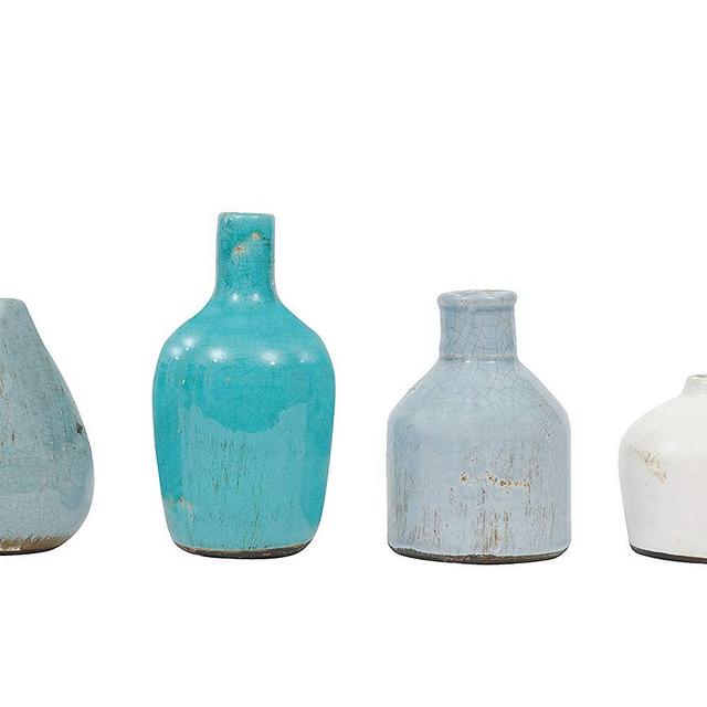 Creative Co-Op DA1092 Set of 4 Blue & Ivory Terracotta Vases