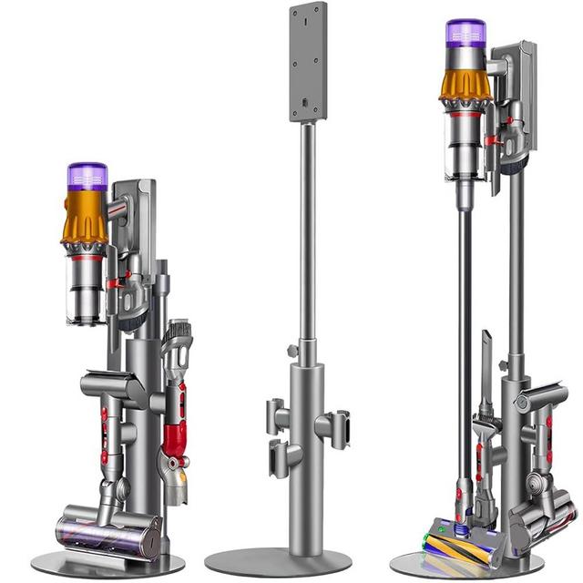 Lasvea Height-Adjustable Vacuum Stand for Dyson V15, V12,V11, V10,V8 ,V7 - Aluminum Tube Vacuum Rack Organizer, 7.9 Lbs Steel Base, 3 Clips for Up to 9 Attachments Storage,built-in Cable Slot