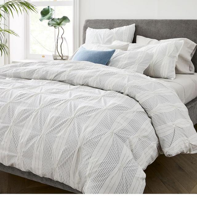 Pintuck Stripe Duvet & King Sham, Stone White, King