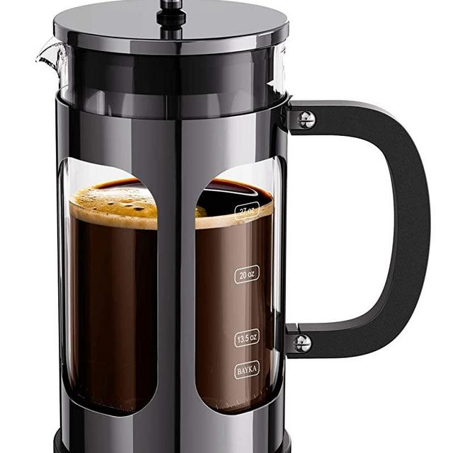 BAYKA French Press Coffee Tea Maker, 304 Stainless Steel Coffee Press with 4 Level Filtration System, Heat Resistant Thickened Borosilicate Glass, 34 Ounce, Dark Pewter