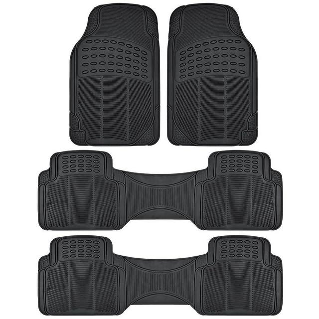 BDK 3-Row ProLiner Original Heavy Duty 4pc Front & Rear Rubber Floor Mats for Car SUV Van (Fits 3rd Row Vehicles) - All Weather Protection Universal Fit (Black)