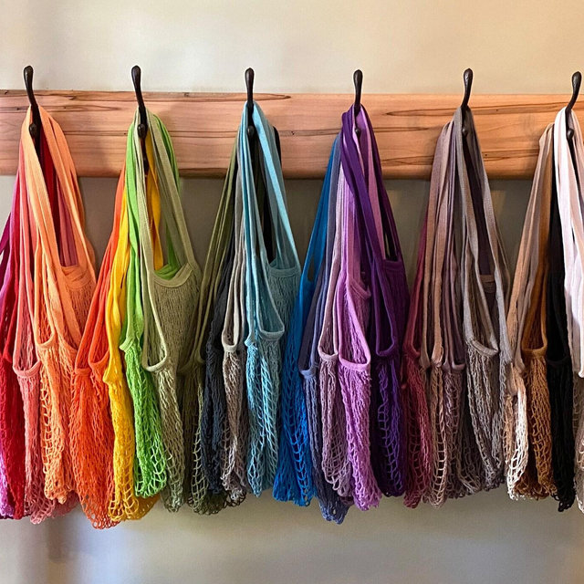 Mesh Market Bag Long Handle Hand Dyed 100% Cotton Net String Shopping Reusable Farmers Produce Eco-Friendly Zero Waste Gift Ladies Men Teens