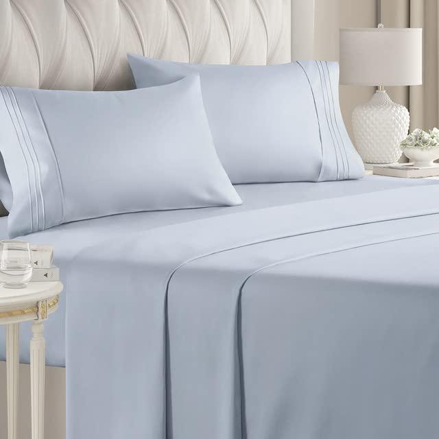 Queen Size Sheet Set - 4 Piece Set - Hotel Luxury Bed Sheets - Extra Soft - Deep Pockets - Easy Fit - Breathable & Cooling Sheets - Wrinkle Free - Comfy – Sky Blue Bed Sheets - Queen Sheets