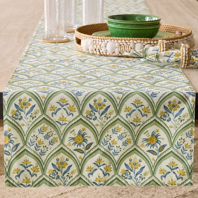 Finley Embroidered Cotton/Linen Table Runner , 18x108"- Multi