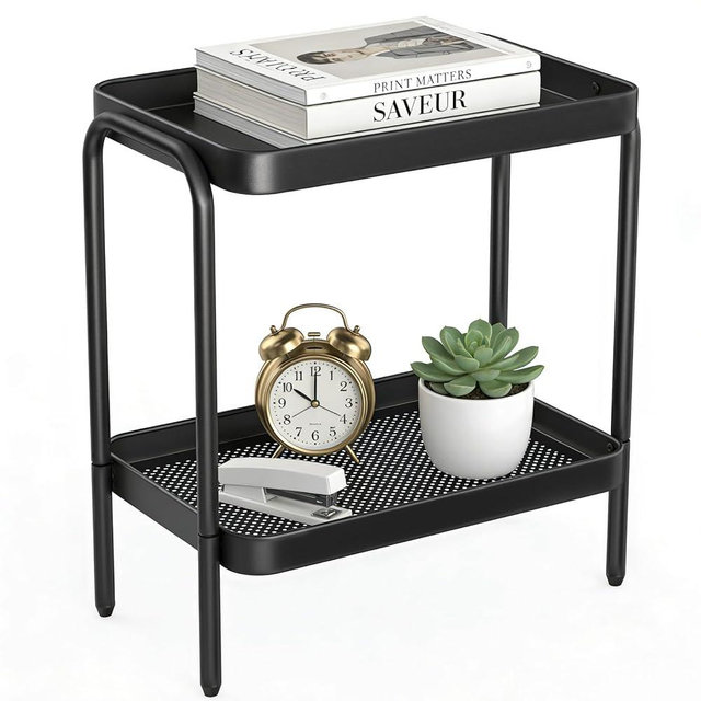 NobleForm 2 in 1 Desktop & Floor End Table with Storage Shelves, Compact 2-Tier Side Table for Office Desk Organization, Bedside Nightstand, Small Space Nightstand for Living Room, Bedroom, Office