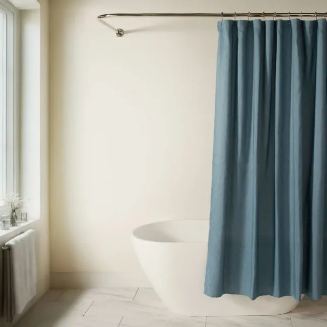 Linen-Look Solid Shower Curtain – 72" x 72" Polyester, Neutral Bathroom Decor - Becky Cameron, Navy