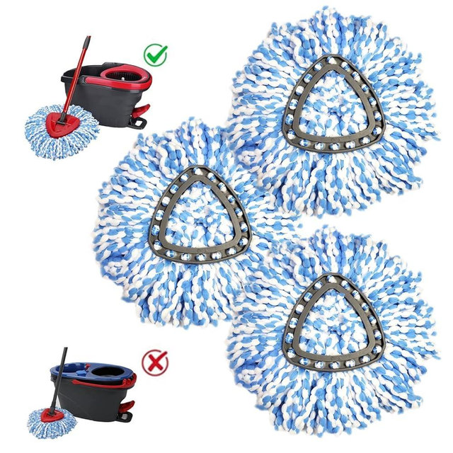 Easywring 1-Tank System,Mop Replacement Heads for O-Ceda Mop Replace Head, Spin Mop Heads Replacements, Microfiber Spin Mop Refills, Easy Cleaning Mop Head Replacement (Blue and White 3pcs)