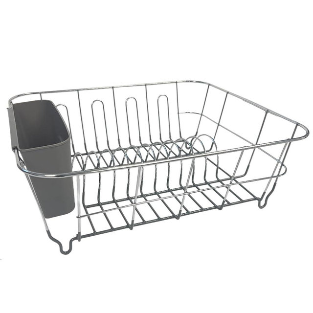 Dish Drying Rack & Cutlery Holder 2 Piece Set - Compact Sink-Fitting Dish Drainer with Rubberized Undercoating, Space-Saving Kitchen Organizer for Plates, Cups, Bowls & Utensils In Sink, Gray