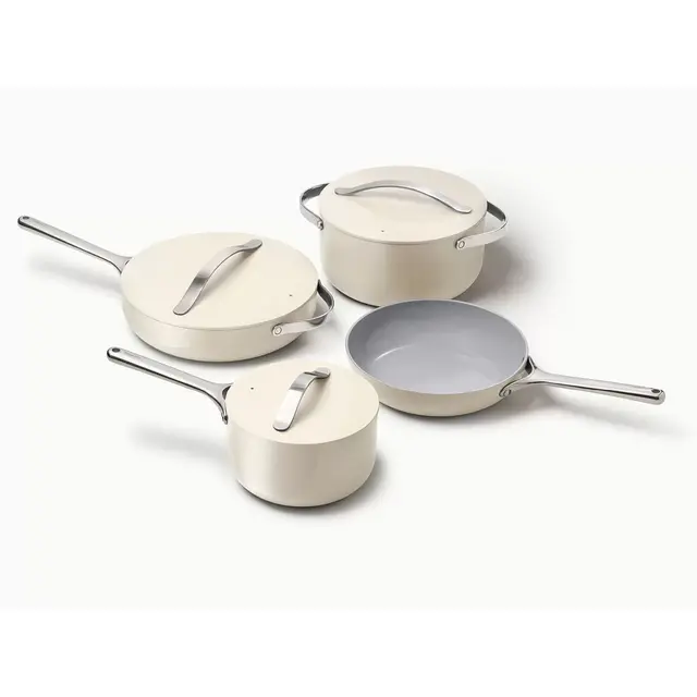 Caraway Ceramic Nonstick Aluminum 12-Piece Cookware Set in Cream