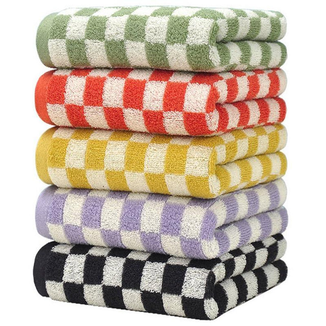 Stylifeo Cotton Hand Towels Set of 5 - Soft, Absorbent, and Decorative Checkered Design for Bathroom, Kitchen, Gym, and Spa and More,13 x 29 Inches