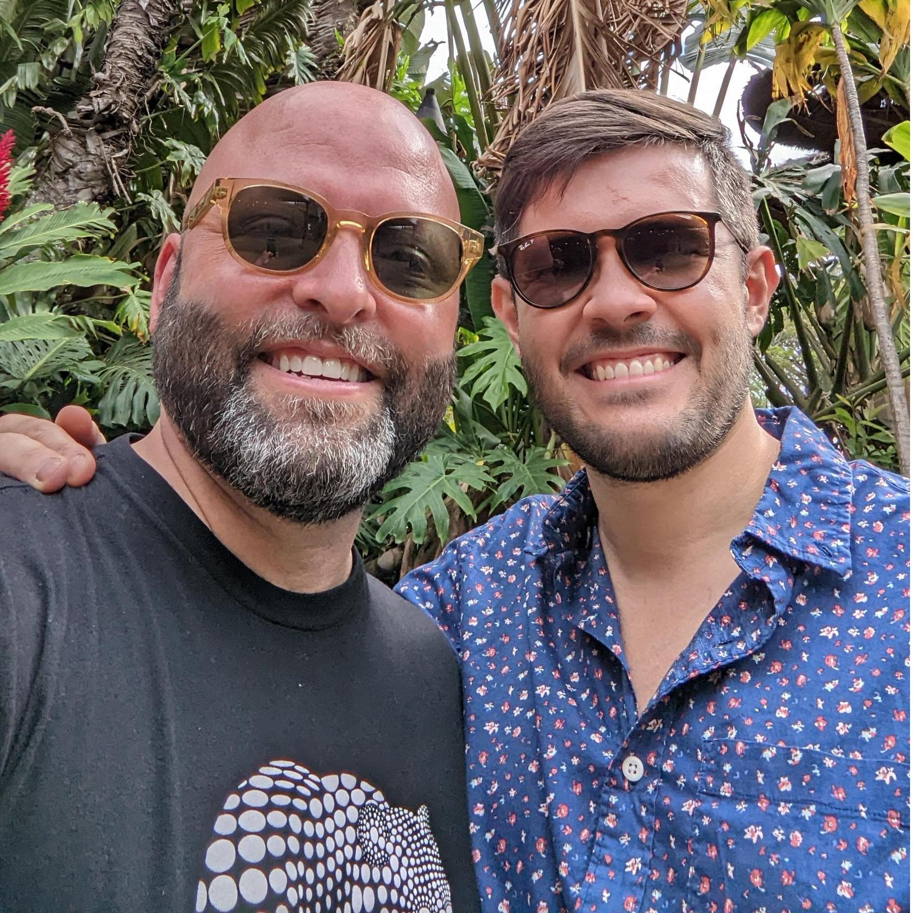 At the Mill House on Maui, right before Ric surprised Miguel on his birthday with Joy and Nate appearing before them with champagne in hand.