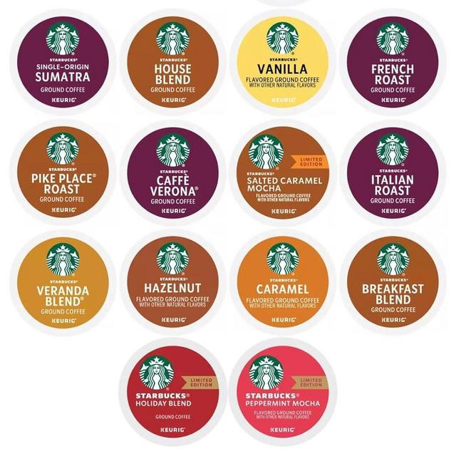 30 Count—Variety Pack Sampler K-Cup Coffee Pods—Including Starbucks Blonde, Medium, Dark Roast, Flavored & Holiday Blend Coffee—for Keurig Brewers—1 box (14 Unique Flavors)