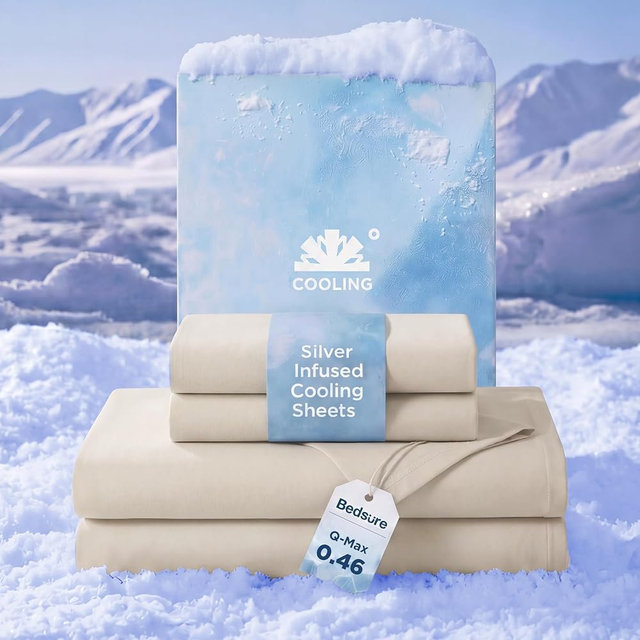 Bedsure Cooling Sheets for Hot Sleepers, Silver Infused Bed Sheets, Q-Max>0.46, Luxury Soft & Silky Smooth Queen Sheet Set, Deep Pocket Up to 16 Inches, 4 Pieces, Linen