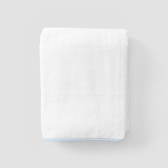 Piped Edge Bath Towel- Light Blue on White