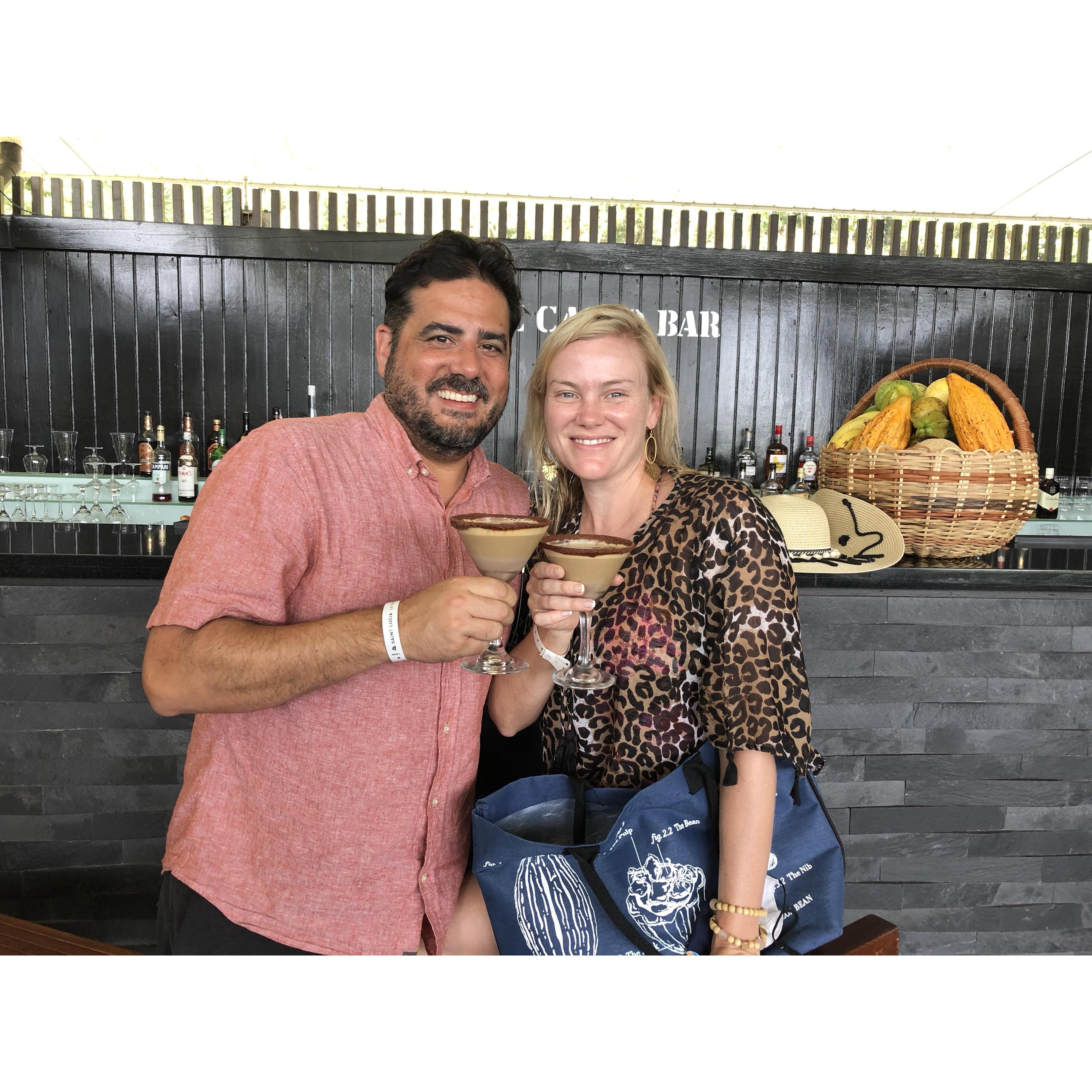 This is from our mini-moon in St. Lucia! We learned how to make chocolate espresso martinis! Yummy!