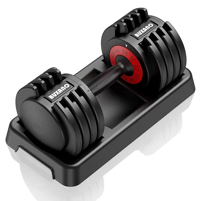 Adjustable Dumbbell 11/22/33/44/55LB 5 In 1 Single Dumbbell for Men and Women Multiweight Options Dumbbell with Anti-Slip Nylon Handle Fast Adjust Weight for Home Gym Full Body Workout Fitness