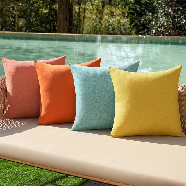 MIULEE Pack of 4 Decorative Outdoor Throw Pillow Covers Linen Waterproof Pillow Covers Farmhouse Cushion Cases for Patio Garden Tent Balcony Couch Sofa 18x18 inch Orange Teal