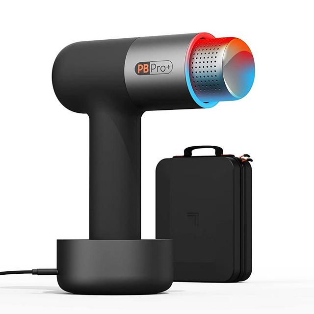 Sharper Image Powerboost Pro Hot + Cold Percussion Massager, Dual-Temperature Hot + Cold Massage Node, 6 Speed Settings, 6 Attachments, Quiet Brushless Motor, Pain Relief for Muscles Neck Back Arms