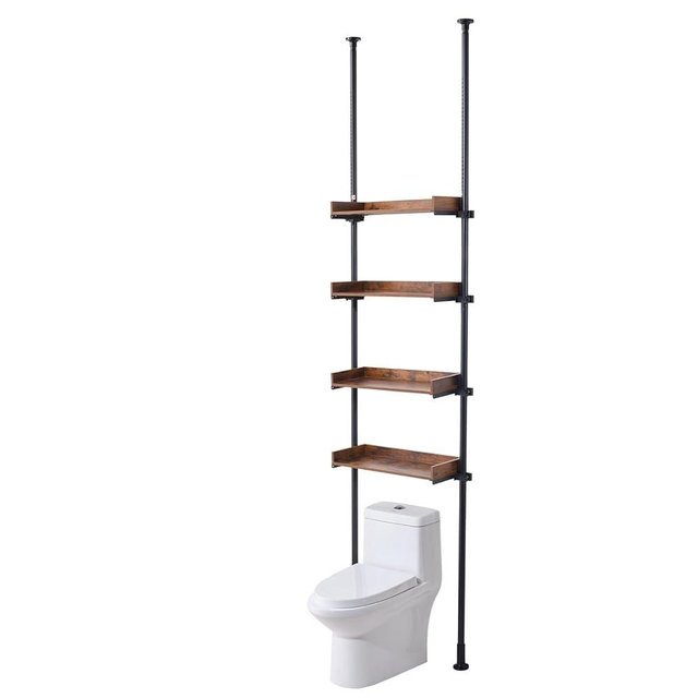 VEVOR Over the Toilet Storage, 4-Tier Adjustable Over Toilet Bathroom Organizer, Low-carbon Steel 53"-132" Tall Storage Shelf Rack, Easy Assembly Laundry Space Saver, for Small Rooms, Fit Most Toilets