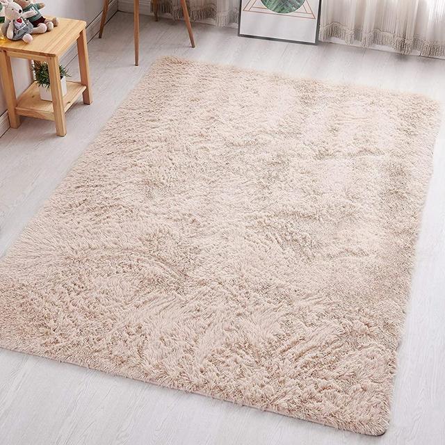 PAGISOFE Ultra Soft Fluffy Shaggy Area Rugs for Living Room 6' x 8' 4", Shaggy Fur Floor Carpets and Rugs for Bedroom, Kids Room, Dorm Room, Home Decor, Fuzzy Washable Rug, Beige
