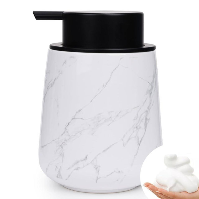 Bosilunlife Ceramic Foaming Soap Dispenser - 12 oz Marble Foam Hand Wash Dispenser Bathroom Countertop Soap Dispensers Kitchen Dish Soap Pump Dispenser Liquid Soap Dispenser for Bathroom