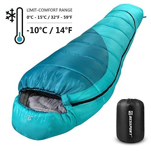 Bessport Mummy Sleeping Bag 30 Degree F- 3 Season Backpacking Sleeping Bag for Adults & Kids – Lightweight Warm and Washable, for Hiking Traveling & Outdoor Activities