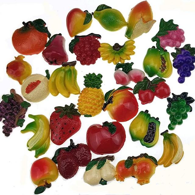 Miswee random 12Pcs creative 3D resin fruit vegetables fridge magnets funny cute decoration refrigerator magnet accessories office school whiteboard magnet (Random 12 style fruits)