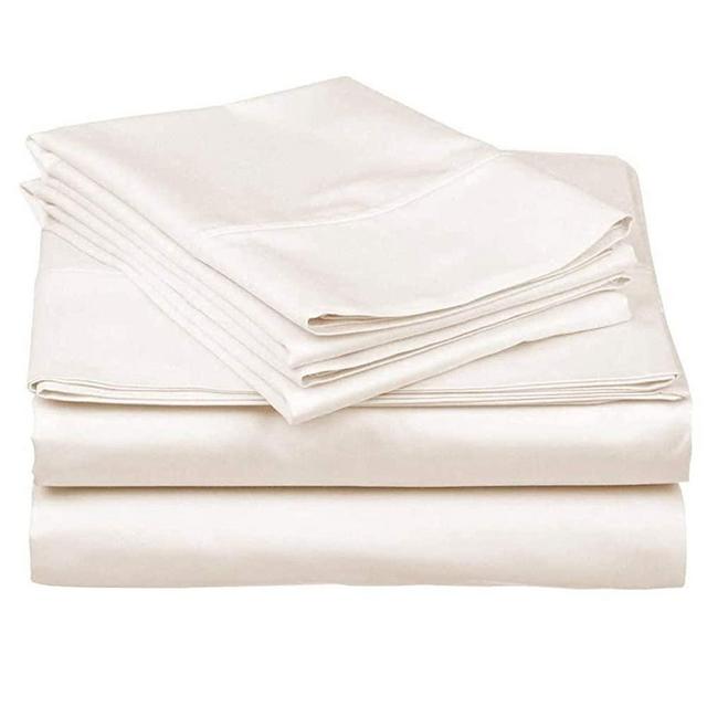 600 Thread Count 100% Long Staple Soft Cotton, 4 Piece Sheets Set, Queen Size,Smooth & Soft Sateen Weave, Luxury Hotel Collection Bedding, Ivory Solid