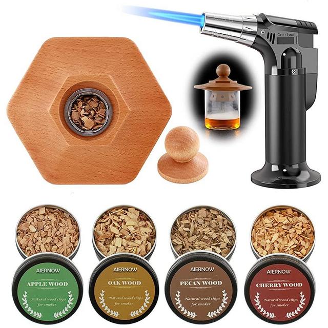 Cocktail Smoker Kit with Four Kinds of Wood Chips for Whiskey Smoker Lover.Drink Smoker Infuser Kit,Bourbon Smoker Kit,Old Fashioned Cocktail Kit (No Butane)Gift for Men