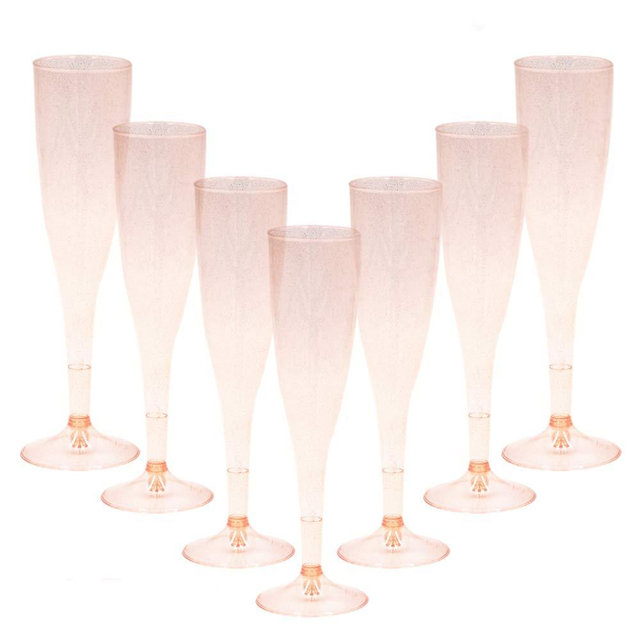 Homy Feel Rose Gold Glitter Plastic Rose Gold Wine Glasses 30 Pack, Champagne Flutes Disposable for Valentine's Day,Plastic Champagne Flutes,Mimosa Bar Glasses,Valentine's day Supplies